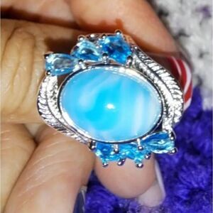 Dazzling Sea blue Zircon unisex Wedding ring sz 5